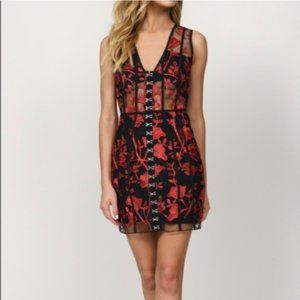 TOBI | Black & Red Lace Bodice Dress